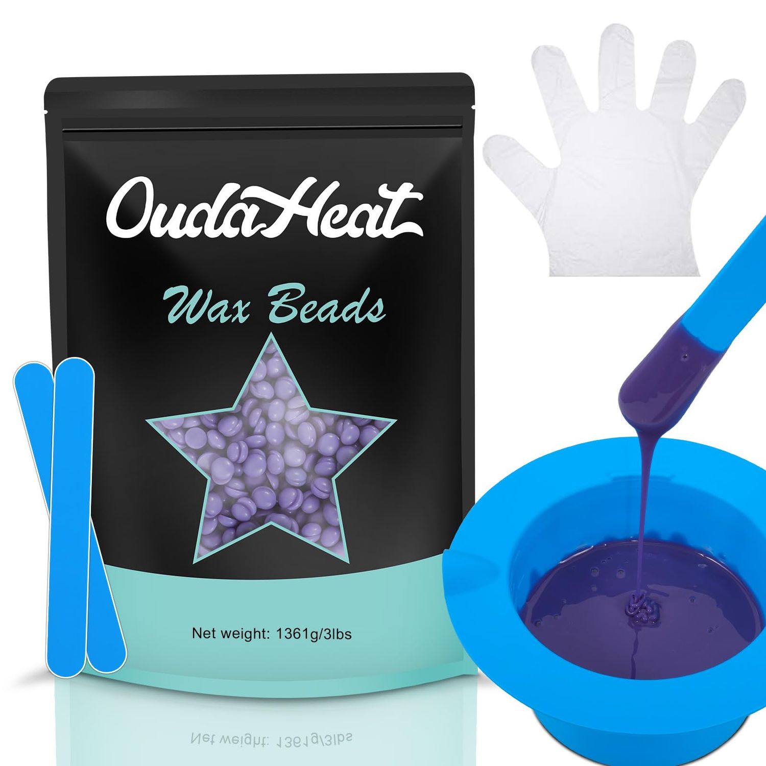 3 lb Hard Wax Beads, All-purpose Wax Beans with Silicone Wax Pot for Sensitive Skin, Brazilian Coarse Waxing for Bikini, Face, Eyebrow, Back, Chest, Legs, Armpit, Women Men, Lavender