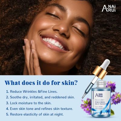 ANAI RUI Bakuchiol Blue Tansy Night-Repair Facial Oil Natural Retinol Alternative + Squalane Jojoba, for Deep Wrinkles &amp; Fine Lines Soothing,Calm &amp; Soothe Redness,Hydrating, Balancing, 1 FL.OZ