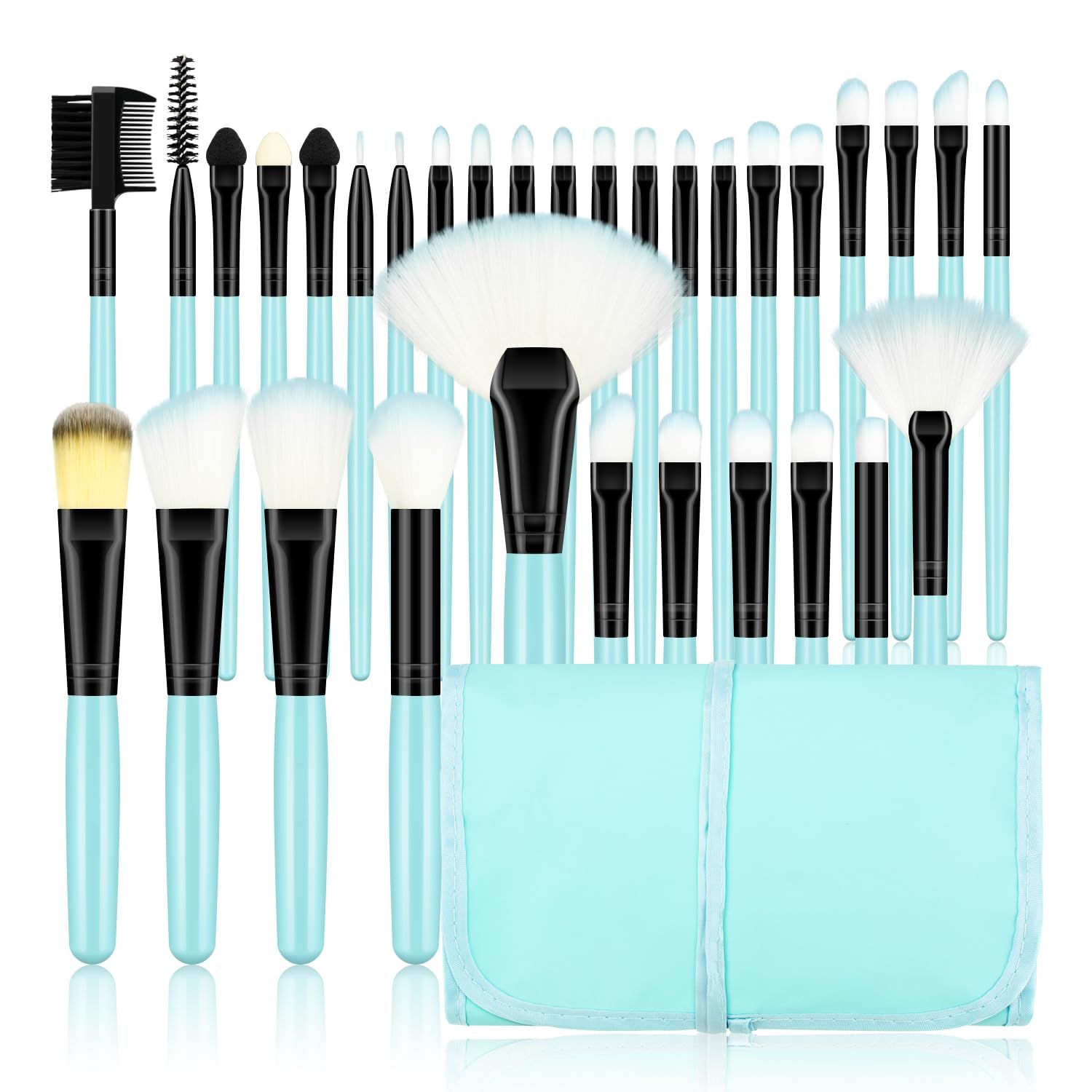 Generic Makeup Brushes 32pcs Makeup Kit,Synthetic Bristles for Foundation Powder Eyeshadow Brush Concealers Blush Face Make up Brushes Professional Set and Fabric Storage Bag, Blue