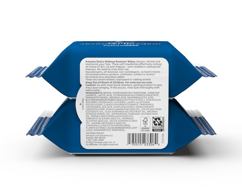 Amazon Basics Make Up Remover Wipes, Original, 25 Count, Pack of 2 (Previously Solimo)