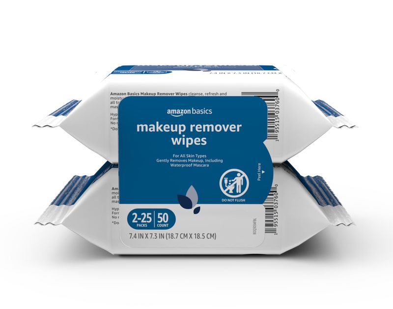 Amazon Basics Make Up Remover Wipes, Original, 25 Count, Pack of 2 (Previously Solimo)