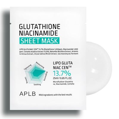 APLB Glutathione Niacinamide Sheet Mask 10pcs | LIPO GLUTA NIAC CEN 13.7% 0.85 FL.OZ/Korean Skincare, Deep hydration &amp; Soothing, Sensitive Skin, Improve skin elasticity