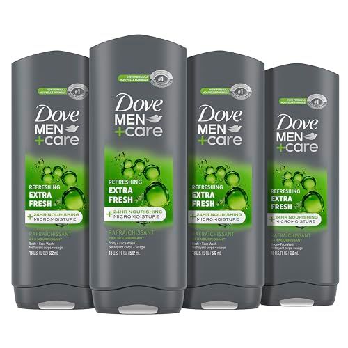 Dove Men+Care Body Wash Extra Fresh 4 Count for Men&#39;s Skin Care Body Wash Effectively Washes Away Bacteria While Nourishing Your Skin 18 oz