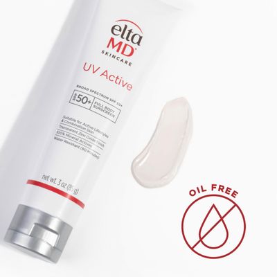 EltaMD UV Active Mineral Sunscreen with Zinc Oxide, Water Resistant Sunscreen SPF 50+ Up to 80 Minutes, for Face and Body, 3.0 oz Tube
