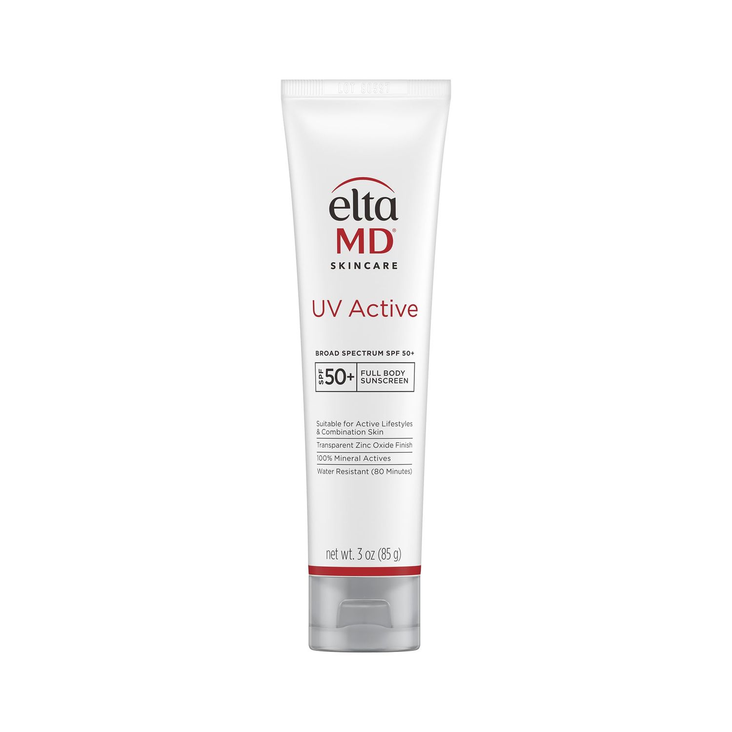 EltaMD UV Active Mineral Sunscreen with Zinc Oxide, Water Resistant Sunscreen SPF 50+ Up to 80 Minutes, for Face and Body, 3.0 oz Tube