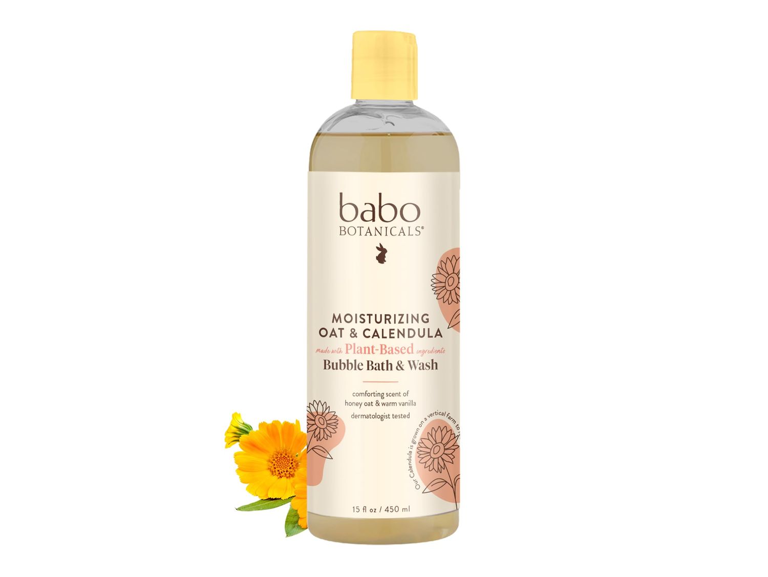 Babo Botanicals Moisturizing Plant-Based 2-in-1 Bubble Bath &amp; Wash - with Organic Calendula &amp; Natural Oat Milk - For Babies, Kids &amp; Adults with Sensitive Skin - Hypoallergenic &amp; Vegan - 15 oz