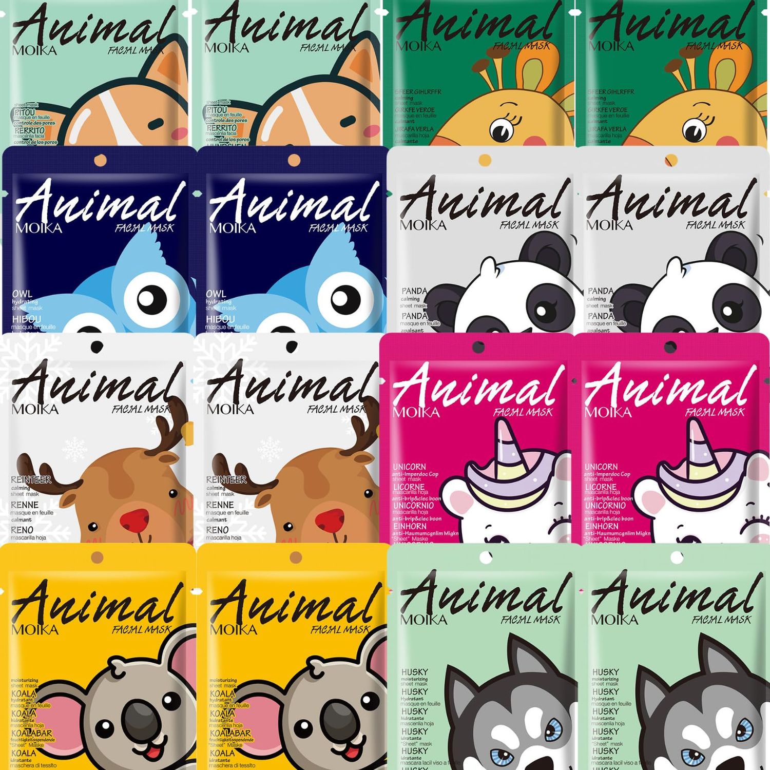 16 Pcs Facial Masks - Face Mask Sheets - Face Mask Skin Care - Sheet Masks with Hyaluronic Acid &amp; Plant Extract - Face Mask Pack for Women with Cute Animal Package,Moisturize,Nourish,Hydrate,Smooth