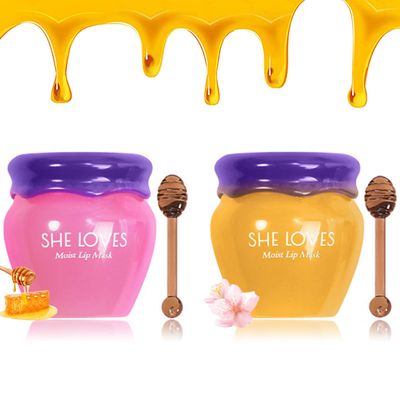 Bee Lip Balm Honey Pot, Honey &amp; Blossoms Moisturizing Lip Mask Overnight, Hydrating Prevention Dry and Cracked Lip Scrubs Exfoliator Lip Sleeping Mask
