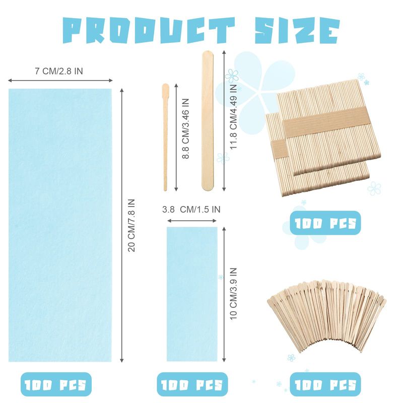 400 Pieces Wax Strips Sticks Kit, Non-Woven Waxing Strips Removal Strip with Wax Applicator Stick for Body Skin Facial Hair Removal Tools (Blue)