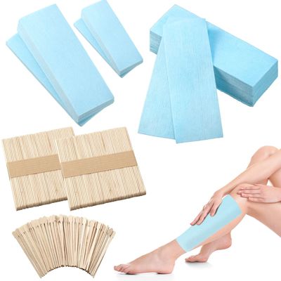 400 Pieces Wax Strips Sticks Kit, Non-Woven Waxing Strips Removal Strip with Wax Applicator Stick for Body Skin Facial Hair Removal Tools (Blue)