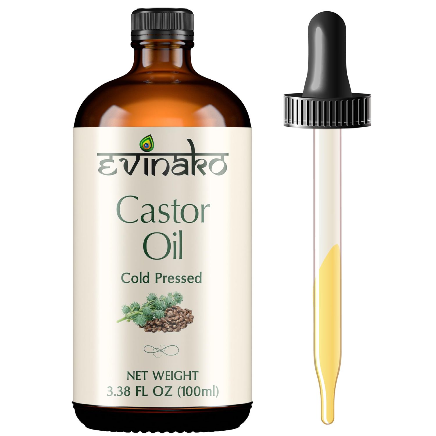 Evinako Castor Oil 100ML (3.38 FL Oz) - Cold Pressed, 100% Pure - Nourishing Skincare, Hair Care, and DIY Beauty
