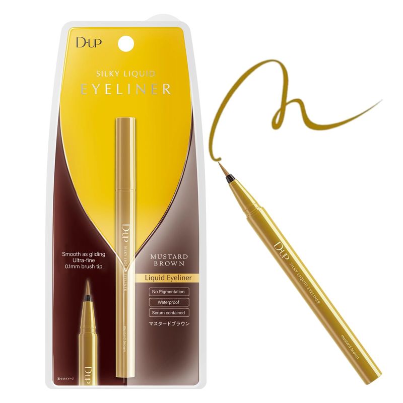 D-UP Silky Liquid Eyeliner, Smooth Eye Makeup Liner, Waterproof &amp; Smudge Proof Eye Liner, Japanese Gel EyeLiner Pen Tip, Blendable Eyeliner for Mature Women, Mustard Brown, 1 Fl Oz