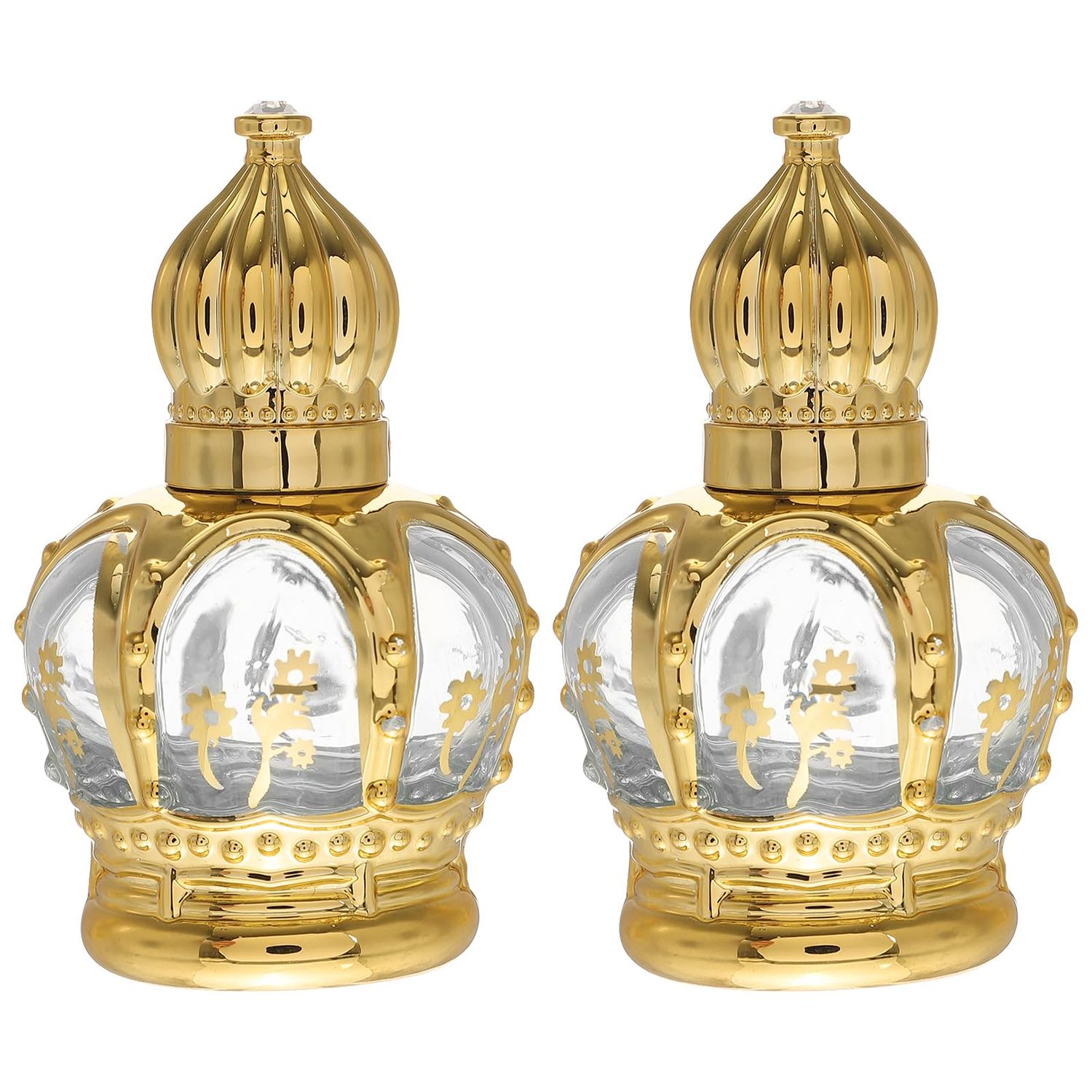 Beavorty 2Pcs Vintage Glass Roller Bottles with Crown Cap Empty Roller Bottles Small Perfume Essential Oil Sample Vials Container for Cosmetic Skincare Liquid 15ml
