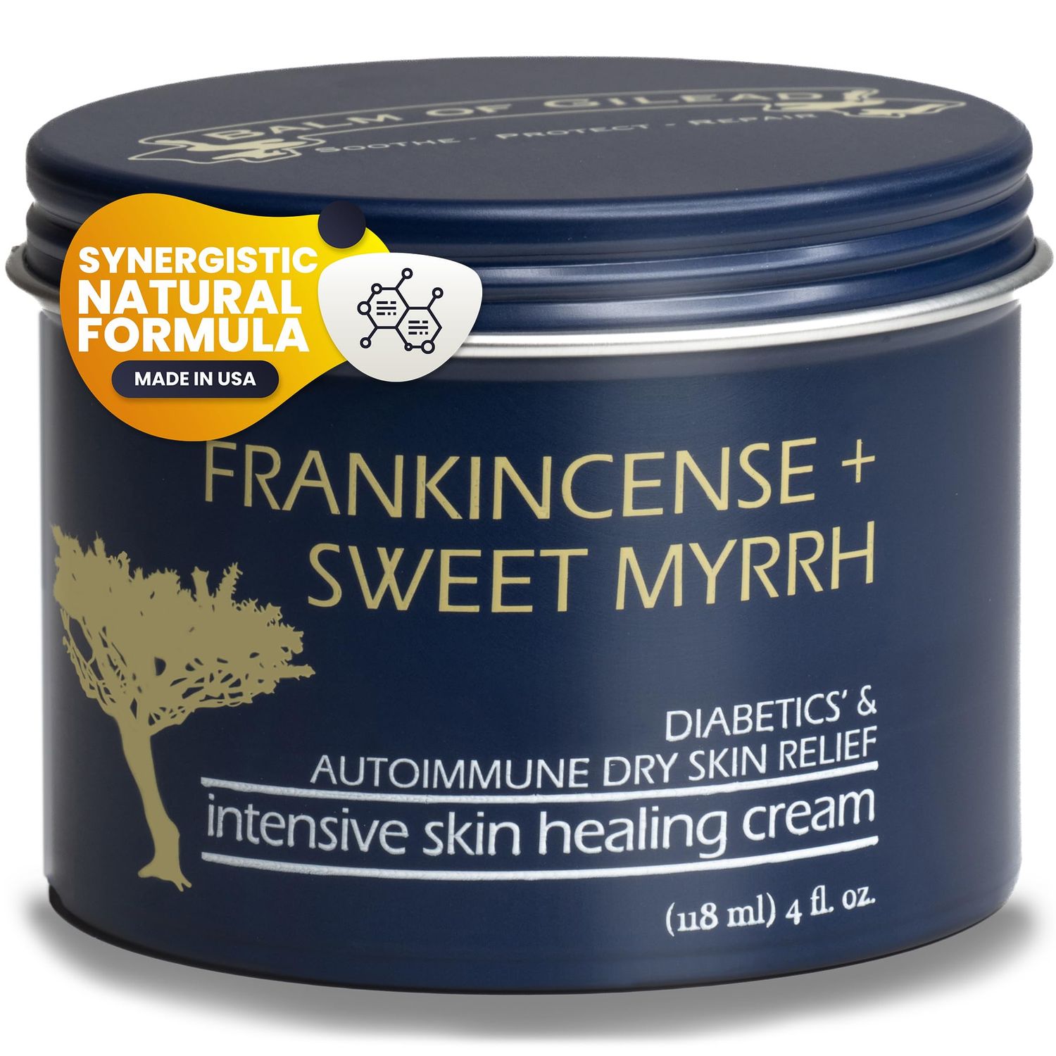 BALM OF GILEAD Foot Healing Cream - Frankincense and Sweet Myrrh Moisturizer for Sensitive Skin, Foot Therapy, Diabetic Skin Healing - Synergistic Action, Deeply Nourishing, Relieving