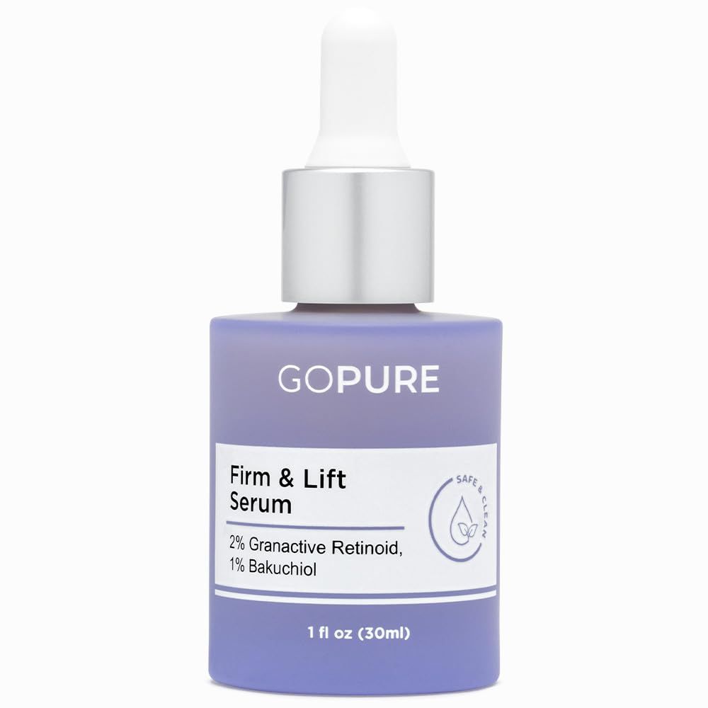 goPure Actives Firm &amp; Lift Serum - Anti-Aging Serum with Retinol for more Smooth, Even-Texture and Glowing Skin, and Antioxidant Bakuchiol for Collagen Support and Firmer-Looking Skin - 1 fl oz