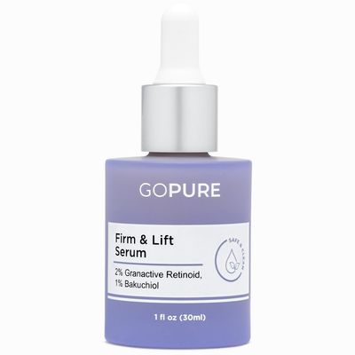goPure Actives Firm &amp; Lift Serum - Anti-Aging Serum with Retinol for more Smooth, Even-Texture and Glowing Skin, and Antioxidant Bakuchiol for Collagen Support and Firmer-Looking Skin - 1 fl oz