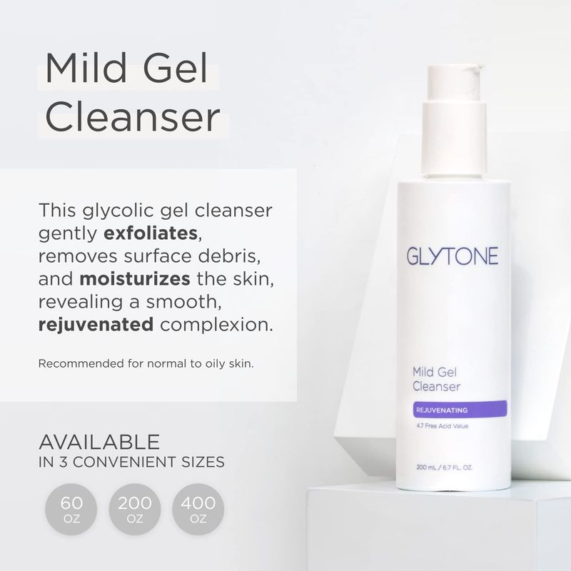 Glytone Mild Gel Exfoliating Cleanser, Pure Glycolic Acid Face Wash for Moisturizing &amp; Rejuvenating Skin, Vegan &amp; Fragrance-Free Face Exfoliator Scrub for All Skin Types, 2 fl. Oz.