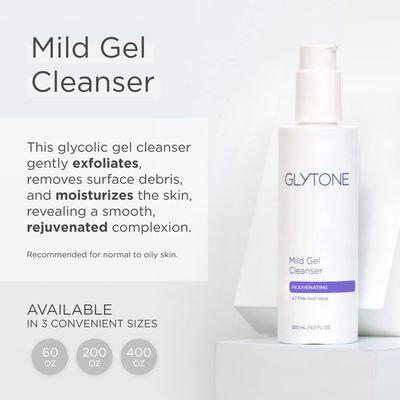 Glytone Mild Gel Exfoliating Cleanser, Pure Glycolic Acid Face Wash for Moisturizing & Rejuvenating Skin, Vegan & Fragrance-Free Face Exfoliator Scrub for All Skin Types, 2 fl. Oz.