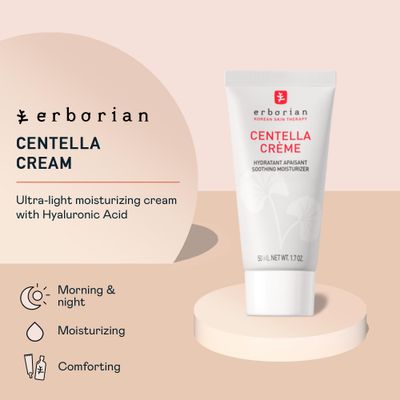 Erborian Face Moisturizer Cream Centella Cream - Ultra Light-Weight Facial Moisturizing Cream with Shea Butter, Hyaluronic Acid, Glycerin &amp; Beta Glucan - Soothes &amp; Hydrates Skin - All Skin Types, 50ml