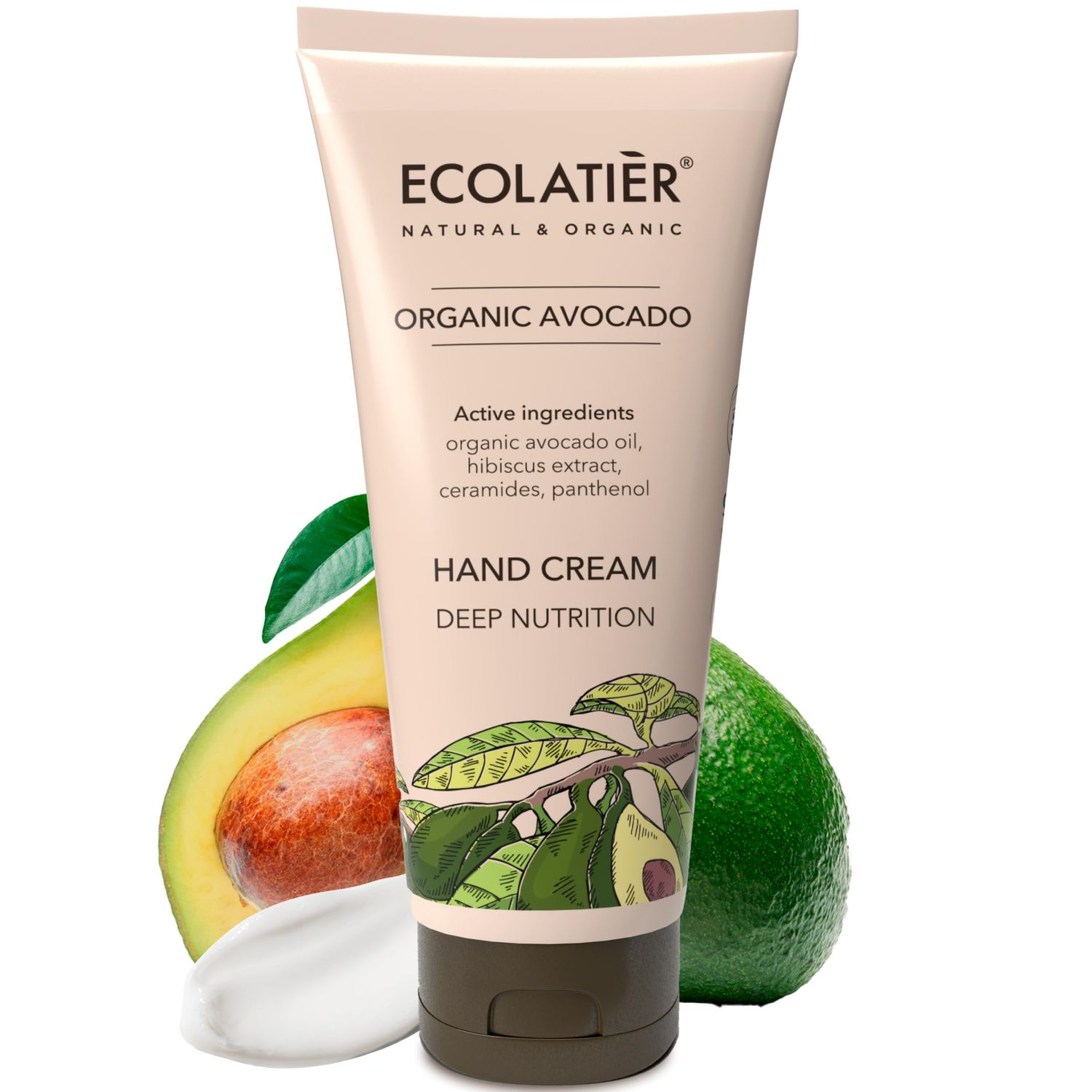 ECOLATIR Hand Cream Deep Nutrition Organic Avocado - Vegan, 97.5% Natural Ingredients - Nourishes &amp; Restores Skin, Travel Size Hand Lotion for Women - 3.1 Fl Oz