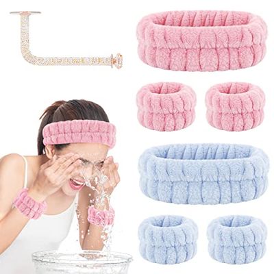 CERETIA Face Wash Set - Headband, Absorbent Microfiber Wristbands with Holder for Washing Face, Spa Wrist Scrunchies