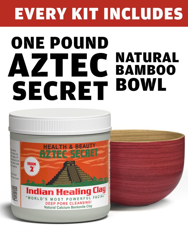 Aztec Secret Essential Indian Clay Mask Kit by Etana - 100% Natural Calcium Bentonite for Deep Pore Cleansing - Facial, Hair &amp; Body Detox Set With Accessories