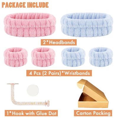 CERETIA Face Wash Set - Headband, Absorbent Microfiber Wristbands with Holder for Washing Face, Spa Wrist Scrunchies