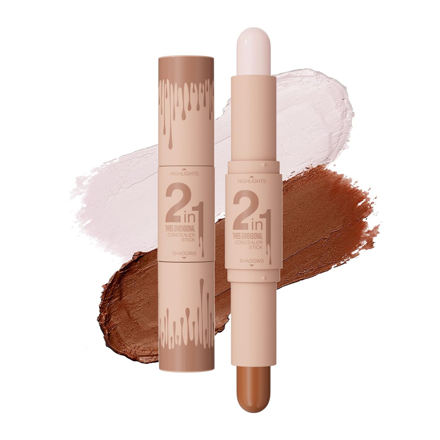Cream Contour Stick, Dual-Ended Highlighter Stick, Long-Lasting, Waterproof, Face Contour Makeup for All Skin Tones, Easy to Blend, Achieve a Flawless Look(LIGHT BEIGE, LIGHT BROWN)
