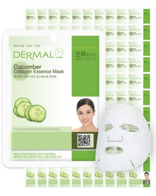 DERMAL Cucumber Collagen Essence Facial Mask Sheet 23g Pack of 100 - Soothing &amp; Moisturizing, Redness &amp; Sunburn Relief, Daily Skin Treatment Solution Sheet Mask