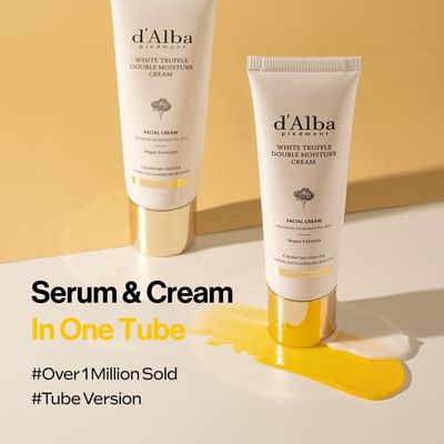 d'alba Piedmont White Truffle Double Moisture Cream, 2-in-1 Face Moisturizer, Vegan Skincare, Vegan Collegen, Skin Firming and Tightening, Dual Formula in ONE tube, Korean Skin Care (2.02 oz)