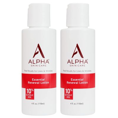 Alpha Skin Care Essential Renewal Lotion | Anti-Aging Formula | 10% Glycolic Hydroxy Acid (AHA) | Reduces the Appearance of Lines &amp; Wrinkles | For Normal to Dry Skin | 4 Fl Oz (Pack of 2)