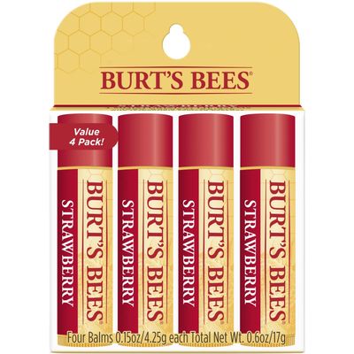Burt&#39;s Bees 100% Natural Moisturizing Lip Balm, Strawberry with Beeswax &amp; Fruit Extracts - 4 Tubes