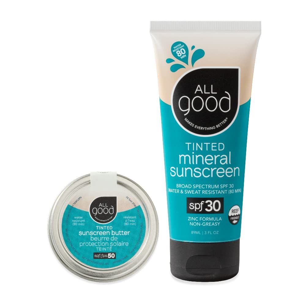 All Good Tinted Mineral Sunscreen Combo Pack - SPF 30 Lotion &amp; SPF 50 Butter - Zinc Oxide - Coral Reef Safe - Water Resistant - UVA/UVB Broad Spectrum (Combo)