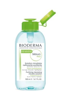Bioderma Sbium H2O PUMP, Micellar Water, Cleansing and Make-Up Removing for Combination to Oily Skin, Green Bottle, 17 Fl Oz