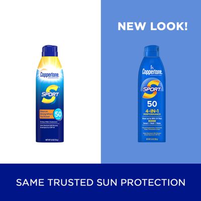 Coppertone Sport SPF 50 Sunscreen Spray, Body Sunscreen, Water Resistant Spray Sunscreen, Bulk Sunscreen, 5.5 Oz, Pack of 3 (Packaging May Vary)