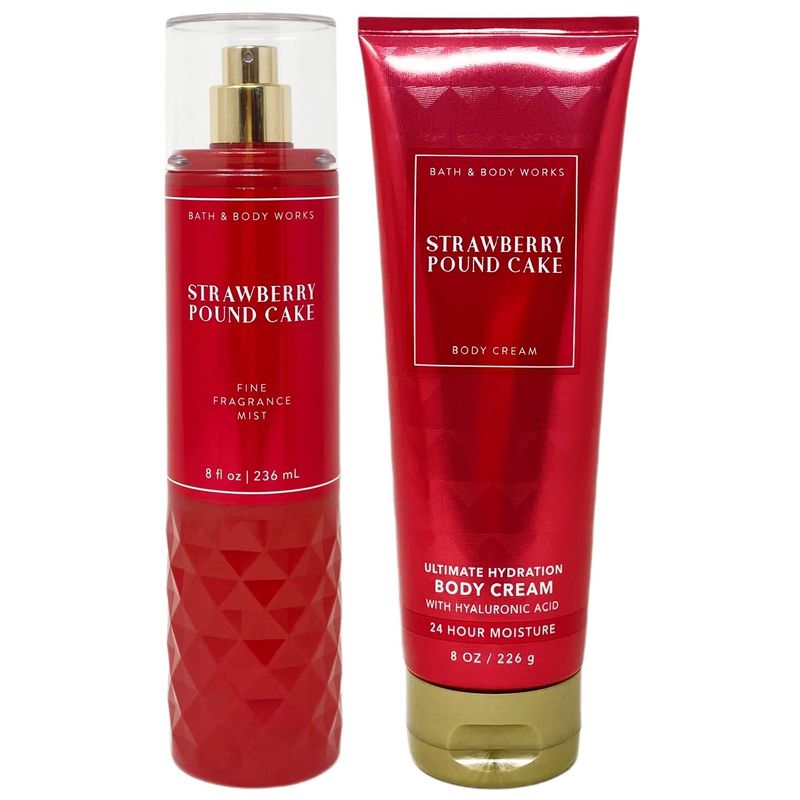 Bath and Body Works - Strawberry Pound Cake - Gift Set - Fine Fragrance Mist &amp; Body Cream - 2021