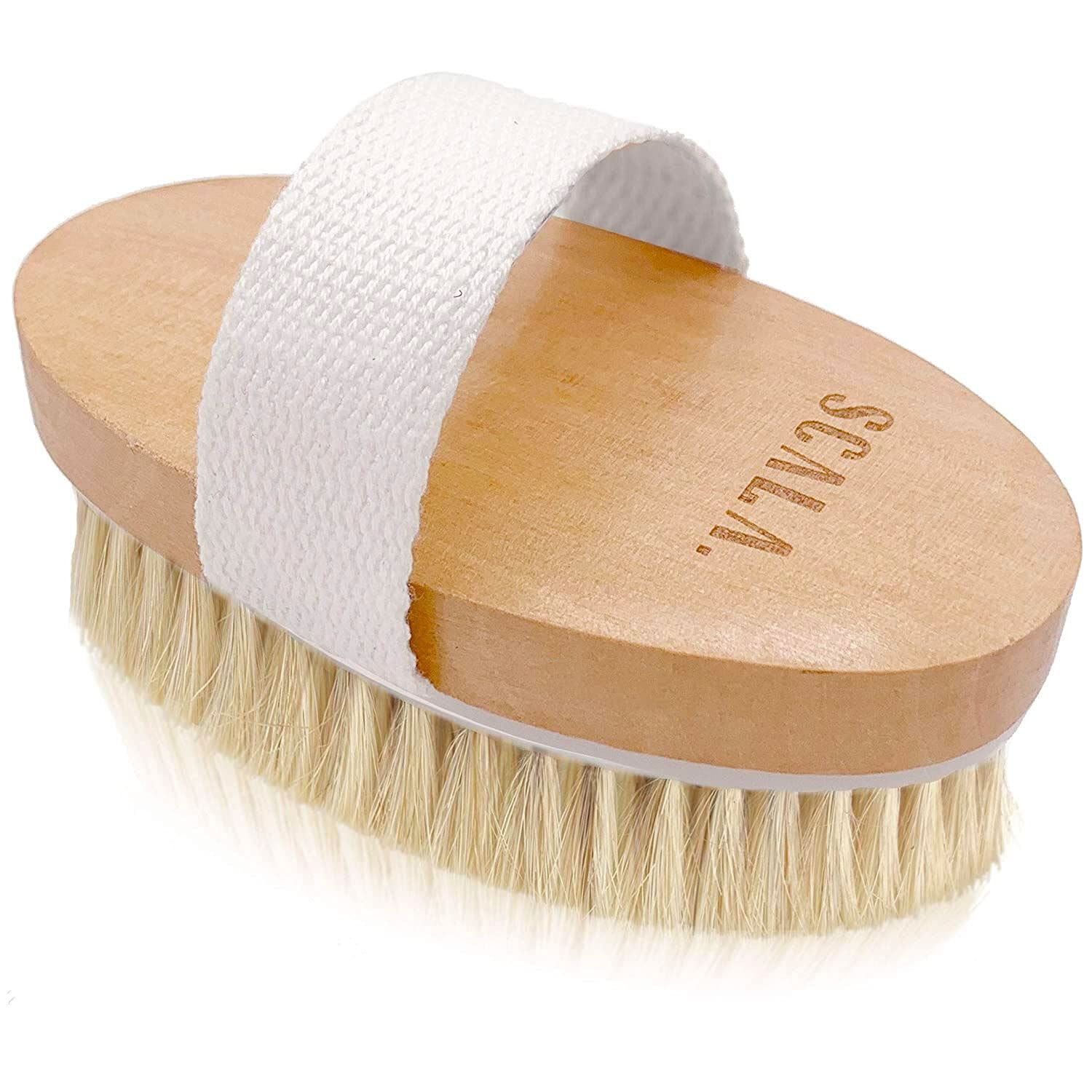 Dry Brushing Body Brush SCALA Natural Bristle Body Brush, Soft Body Exfoliating Brush Scrub for Dead Skin, Cellulite, Lymphatic Drainage, Blood Flow - Thicker &amp; Stronger Medium Strength