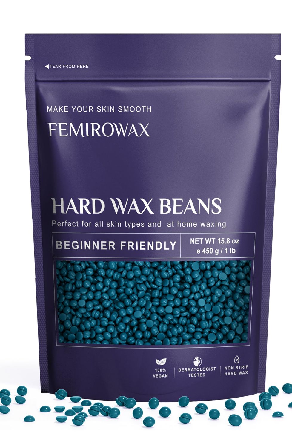 FEMIROWAX Wax Beads, 1lb Hard Wax Beans for Hair Removal Sensitive Skin with sandalwood Formula Waxing Beads for Full Body Brazilian Bikini Face Eyebrow at Home Wax Refill for Women Men