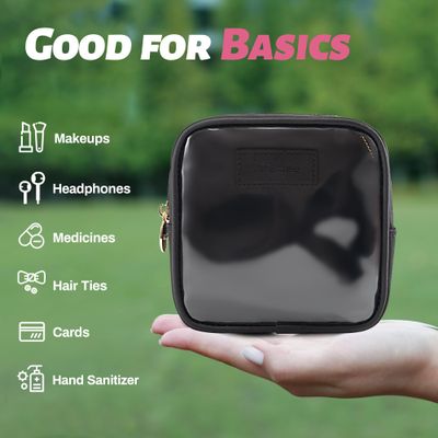Aveniee Small Clear Makeup Bag, Mini Makeup Bag for Purse Organizer, Cosmetic Bag Travel Zipper Pouch for Women, Cute Car Accessories for Skincare Lipstick Essentials-Pink-Black