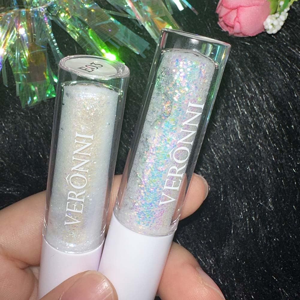 CHARMFORYOU Liquid Glitter Eyeshadow Gel Holographic &amp; Silver Glitter Eye Shadow Makeup Set 2 pcs Shimmer Liquid Eyeshadow Waterproof Long Lasting Shiny Body Glitter Shadow for Women Girls(#01#03)