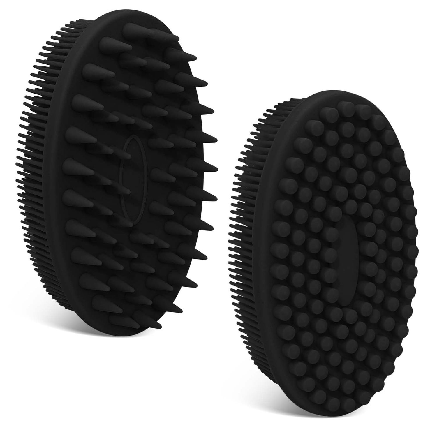 GEENOA Soft Silicone Body Scrubber 2PCS, Dual-Side Silicone Loofah for Shower, Gentle Loofa Alternative, Replaceable Brush Head to be Used Alone or with Long Handle (Blackx2)