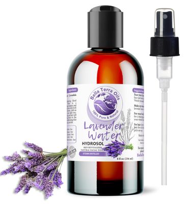Bella Terra Oils - Lavender Water Spray 8 oz - Steam-Distilled Perfection, Bursting with Vitamin K &amp; Omega-9, Elevate Your Skin Refreshment Routine