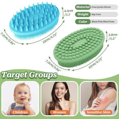 GEENOA Soft Silicone Body Scrubber 2PCS, Dual-Side Silicone Loofah for Shower, Gentle Loofa Alternative, Replaceable Brush Head to be Used Alone or with Long Handle (Blackx2)