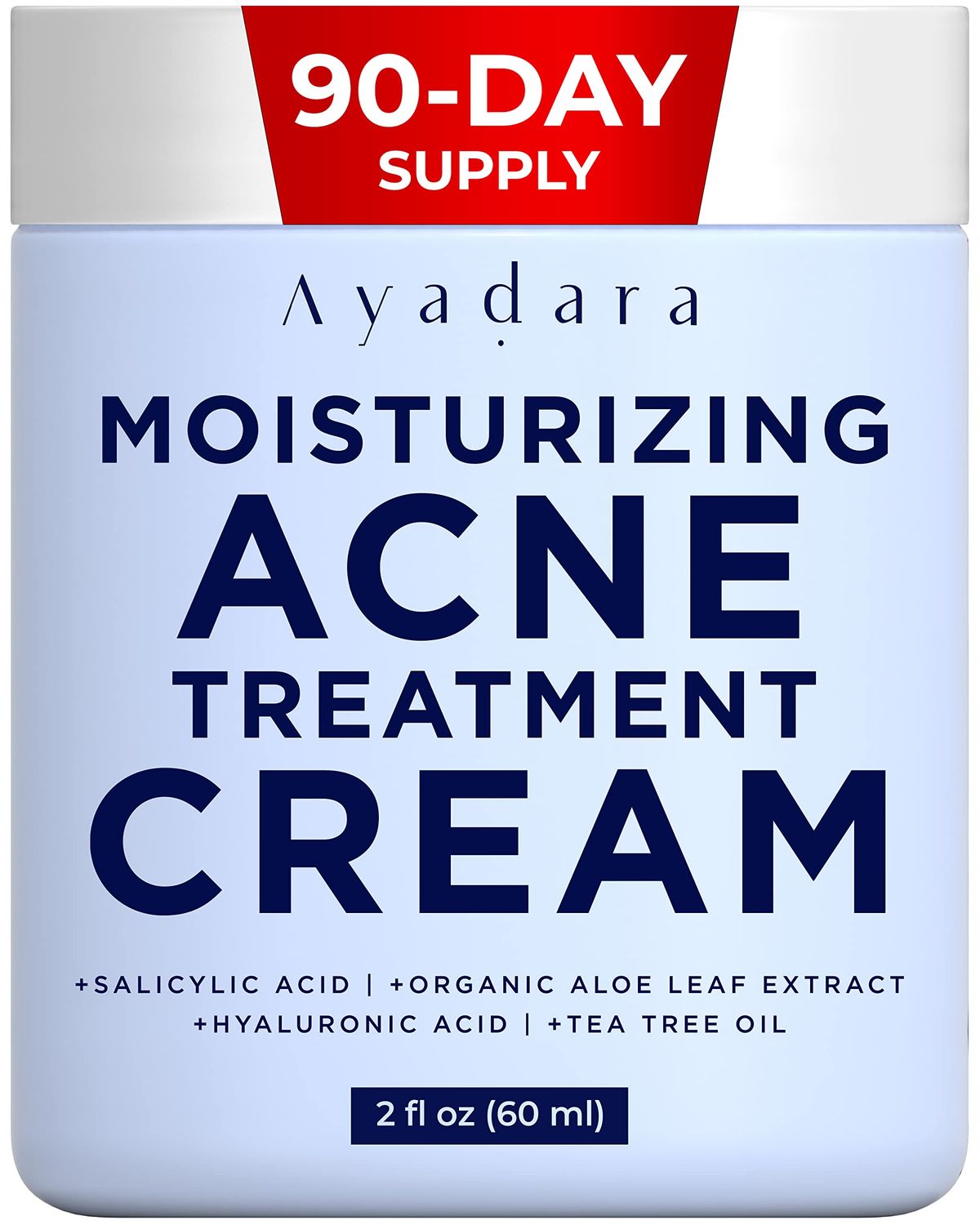 AYADARA Breakout Warrior Acne Cream, 90-Day Supply, Acne Moisturizer for Face and Body, Salicylic Acid Acne Treatment, Acne Facial Moisturizer for Oily, Blackhead, Whitehead, For All Types of Skin