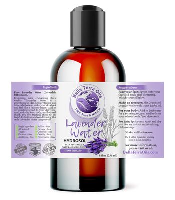Bella Terra Oils - Lavender Water Spray 8 oz - Steam-Distilled Perfection, Bursting with Vitamin K &amp; Omega-9, Elevate Your Skin Refreshment Routine