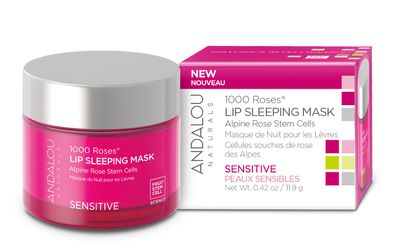 Andalou Naturals Lip Mask 1000 ROSES, Overnight Lip Sleeping Mask for Dry, Chapped Lips, Plumping, Hydrating &amp; Soothing Lip Balm with Alpine Rose Stem Cells, Vegan &amp; Cruelty-Free, 0.42 Oz