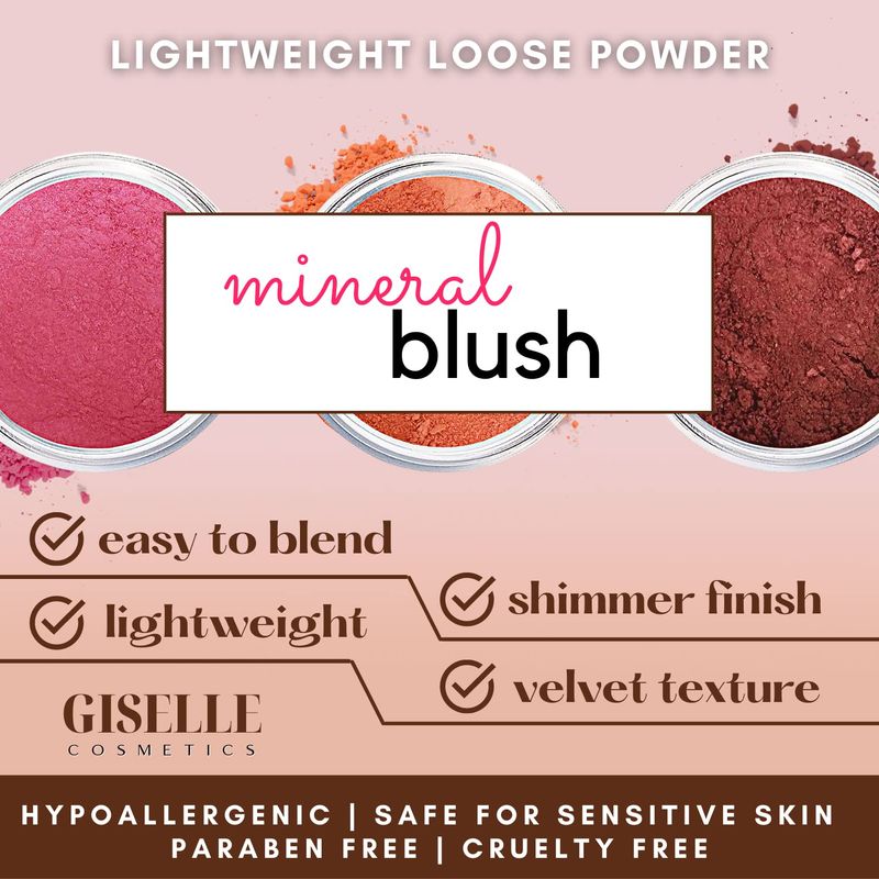 Giselle Cosmetics Giselle Doll - Blush Palette, Face Makeup, Make Up, Loose Powder, Matte Blush, Mineral Blush, Peach, Pink, Red Blush, Travel Size, Talc Free Powder, Mineral Powder