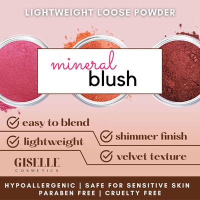 Giselle Cosmetics Giselle Doll - Blush Palette, Face Makeup, Make Up, Loose Powder, Matte Blush, Mineral Blush, Peach, Pink, Red Blush, Travel Size, Talc Free Powder, Mineral Powder