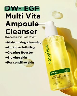 EASYDEW DW-EGF Multi Vita Ampoule Cleanser - Hypoallergenic Face Wash for Sensitive Skin with High-Concentration EGF Peptide, Multi-Vitamins and Hyaluronic Acid - Ampoule to Bubble Foam, 6.76 fl.oz.