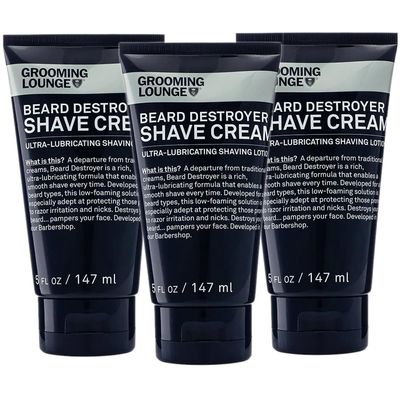 Grooming Lounge Beard Destroyer Shave Cream for Men - Bump, Irritation &amp; Razor Burn Free Shaving Cream Sensitive Skin, Men Beard Care - Soft, Smooth, Easy Glide Low Shaving Foam Lather Formula, 3-Pack